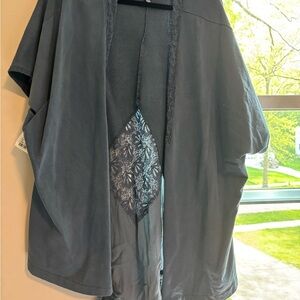 Blue Kimono Cardigan with Lace Detail